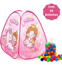 Toca Barraca Infantil Pop Up +50 Bolinhas Princesa Unicórnio - Fabrincando