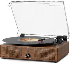 Toca-discos Bluetooth Mersoco 3 velocidades com acabamento em nogueira