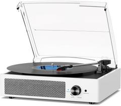 Toca-discos de vinil Cotsoco Belt-Driven Bluetooth de 3 velocidades branco