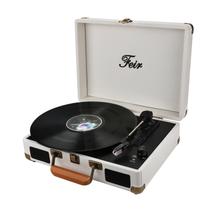 Toca-discos de vinil Feir Bluetooth 3 Speed com alto-falantes brancos