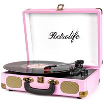Toca-discos de vinil Retrolife 3 velocidades Bluetooth rosa