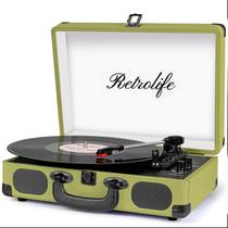 Toca-Discos de Vinil Retrolife Bluetooth - 3 Velocidades - Verde Oliva