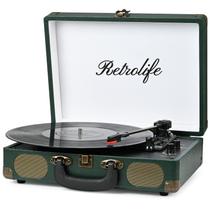 Toca-discos de vinil Retrolife Bluetooth de 3 velocidades verde escuro