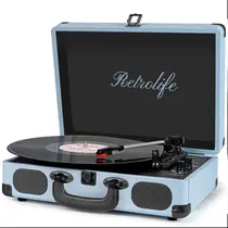 Toca-Discos de Vinil Retrolife Haze Blue com Bluetooth - 3 Velocidades