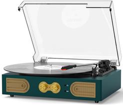 Toca-discos de vinil TANLANIN Vintage de 3 velocidades com alto-falantes verdes