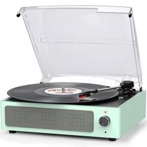 Toca-discos para vinil com alto-falantes Mesa giratória Discos de vinil Toca-discos acionados por correia Fone de ouvido Bluetooth sem fio de 3 velocidades e 3 tamanhos Fone de ouvido Bluetooth Aux-in RCA Line LP Leitores de vinil LP Auto Stop New Sleek Pale Green