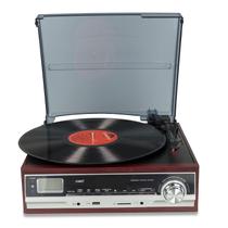 Toca-Discos Vintage com Rádio FM - 3 Velocidades, Bluetooth, USB, MP3, SD e Função Gravação