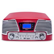 Toca Discos Vitrola Raveo Harmony BT - Bluetooth, CD, MP3, USB e SD Reproduz e Grava, Aux. e FM 10W RMS Bivolt Vermelho Toca Discos Vitrola Raveo Harmony BT - Bluetooth, CD, MP3, USB e SD Reproduz e Grava, Aux. e FM 10W RMS Bivolt Vermelho
