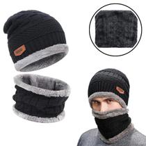 Toca Gorro Cachecol Tipo Gola Forro Forrada Flanelada Pelucia Lã Inverno Tricot Balaclava Cor Preto