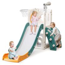 Toddler Slide YUYUE 6 em 1, de 1 a 3 anos, com cesta de basquete branca+laranja