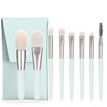 TOHERVIE Pincéis de maquiagem conjunto com bolsa, 8pcs Travel Makeup Brush Kit, mini pincéis cosméticos para a sombra dos olhos do blush da fundação do rosto, cerdas sintéticas do punho de madeira (verde claro)