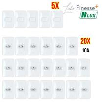 Tomada 10a e interruptor simples branco finesse blux kit 25 peças