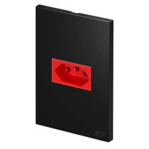 Tomada 10A Vermelha Simples Recta Preto Fosco Blux Completa