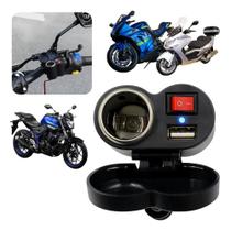 Tomada 12V Usb 5V Moto Carregador Cel Isqueiro Prova De Agua
