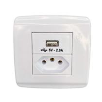 Tomada 20A 250v com USB Slim embutir em moveis Ilumi