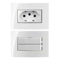 Tomada 3 Pinos 10a Branco + Interruptor Duplo Simples Embutir Móvel Margirius