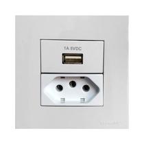 Tomada 3 Pinos 10a + Carregador USB 1A Móvel Marmore Drywall Gesso Granito Móveis Pedra Embutir Branco Margirius Tomada 3 Pinos 10a + Carregador USB 1A Móvel Marmore Drywall Gesso Granito Móveis Pedra Embutir Branco Margirius