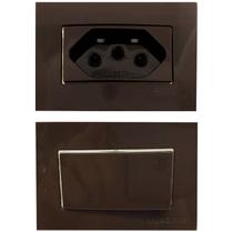 Tomada 3 pinos 10a Embutir Movel + Interruptor Paralelo Marrom Margirius