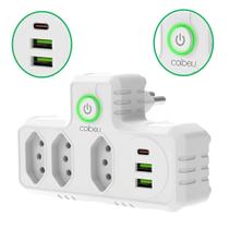 Tomada Adaptador 06 em 01 Multifuncional Extensão Sem Fio com Duplo USB e TIPO-C