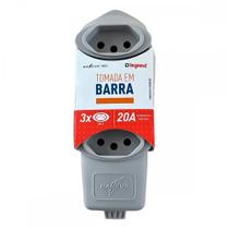 Tomada Barra Daneva Desmontavel 2 Polos + Terra 20A. 3 Tomadas Cinza