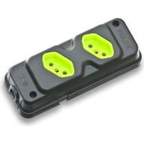 Tomada Barra Fiolux Dupla 20A 2 Polos+Terra Preta/Verde