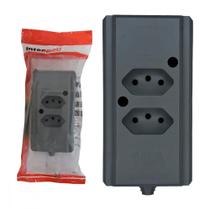 Tomada Barra Interneed 2 Polos +Terra Cinza 10A. Dupla