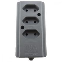 Tomada Barra Interneed Tripla 10A 2 Polos Cinza 69096