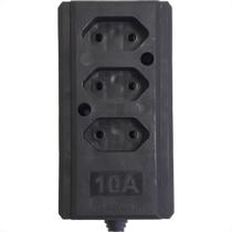 Tomada Barra Interneed Tripla 10A 2 Polos Preta 69034