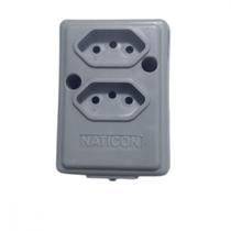 Tomada Barra Naticon Dupla 10A 2 Polos +Terra Cinza 606