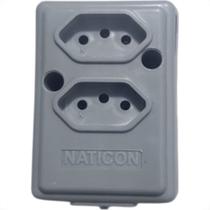 Tomada Barra Naticon Dupla 10A 2 Polos +Terra Cinza 606
