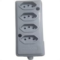 Tomada Barra Naticon Quadrupla 10A 2 Polos +Terra Cinza 608 Tomada Barra Naticon Quadrupla 10A 2 Polos +Terra Cinza 608