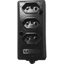 Tomada Barra Naticon Tripla 10A 2 Polos +Terra Preta 569
