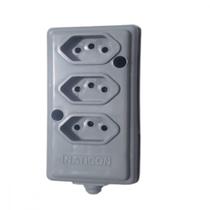 Tomada Barra Naticon Tripla 20A 2 Polos +Terra Cinza 610
