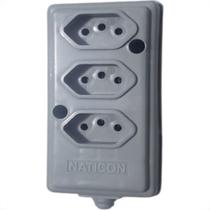 Tomada Barra Naticon Tripla 20A 2 Polos +Terra Cinza 610