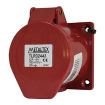 Tomada Blindada De Embutir 3 Polos + Terra 32A 415V Vermelha TLR32443 Metaltex