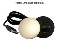 Tomada C/1 USB+ 1 Tipo C Embutir Mesa/sofá C/ Tampa - 2,1 A Cor Preto