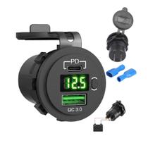Tomada Carregador Celular Usb-Car Led Verde -12v/24v Veicular PD do tipo C do QC 3,0 USB