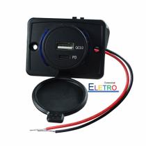 Tomada Carregador Veicular 2EM1 USB-A + PD3.0 Type-C 3.1A 12/24V 6821V Para Carro Lancha Barco Tomada Carregador Veicular 2EM1 USB-A + PD3.0 Type-C 3.1A 12/24V 6821V Para Carro Lancha Barco