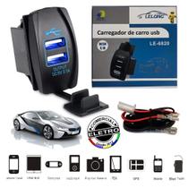 Tomada Carregador Veicular Duplo USB 3.1A 6820 Neon Azul 12/24/30V