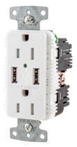Tomada de carregador USB Hubbell USB15A5W Tipo A 15A 125V branca Tomada de carregador USB Hubbell USB15A5W Tipo A 15A 125V branca
