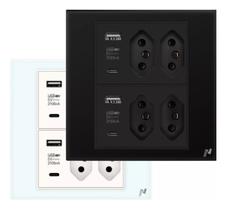 Tomada De Embutir Vidro (sem Wi-fi) 4x4 Tomadas Usb + Tipo-c Novadigital - PRETO