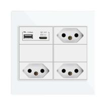 Tomada De Energia Padrão Brasileiro 10A 20A 110V-250V Painel De Vidro Carregamento USBC Tomada Tomada De Energia Padrão Brasileiro 10A 20A 110V-250V Painel De Vidro Carregamento USBC Tomada