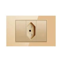 Tomada De Parede 20A Brasil Com USB Tipo C, Plugue De Energia Com Painel De Vidro Temperado Dourado