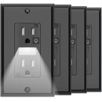 Tomada de parede com luz noturna SOZULAMP Black 15A 125V, pacote com 4 Tomada de parede com luz noturna SOZULAMP Black 15A 125V, pacote com 4