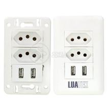 Tomada de Parede com USB Modelo Luxo Dupla 10A com 2 Portas USB 5V sem Parafuso Exposto Branco Smart