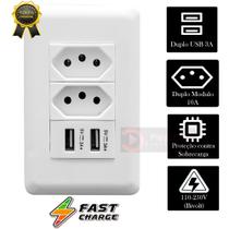 Tomada De Parede Dupla 10A Com Espelho Branco 4x2 Com 2 Portas Usb 3A - Original Tomada De Parede Dupla 10A Com Espelho Branco 4x2 Com 2 Portas Usb 3A - Original