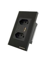 Tomada de parede dupla inteligente Novadigital + USB Preto