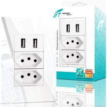 Tomada De Parede Duplo 10a 2 Saídas Usb Universal Bivolt Branco sem Wifi -BRANCO- SU-233