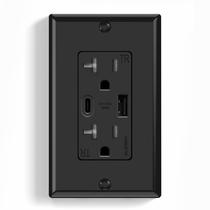 Tomada de parede ELEGRP 20A com portas USB A e USB C preta, 1 pacote