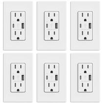 Tomada de parede ELEGRP USB 15A com 2 USB Tipo A e Tipo C 21W 6Pk Tomada de parede ELEGRP USB 15A com 2 USB Tipo A e Tipo C 21W 6Pk